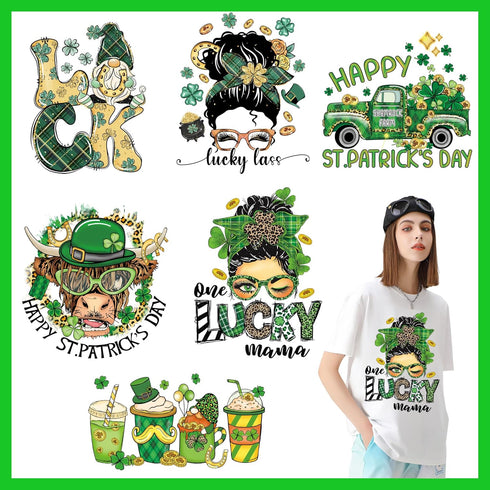 6 Sheets St. Patrick's Day Iron on Patches Lucky Shamrock Gnome Iron Transfer Vinyl Heat Iron Patches St. Patrick's Day Iron Decals Irish Holiday ...