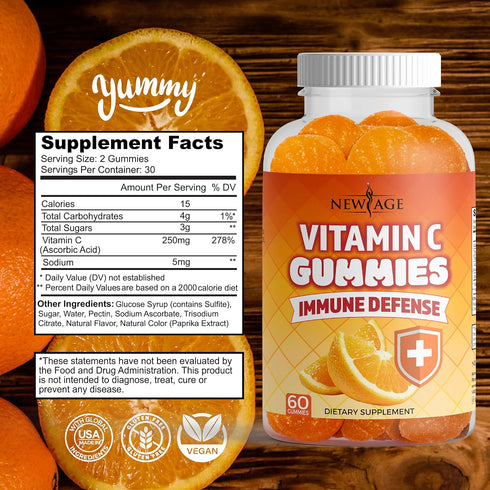 NEW AGE Vitamin C Gummies Orange Vitamin C Gummy - Supports Healthy Immune System - Vegetarian without Gluten (60 Gummies)...