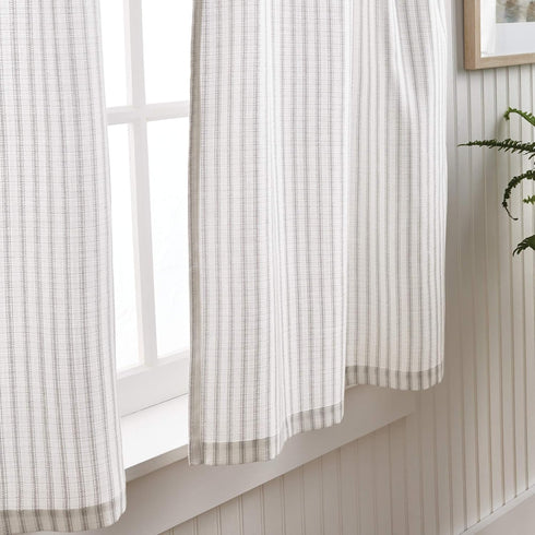 Martha Stewart Ticking Stripe 3-Piece Window Curtain Valance and Tiers Set, White Grey...