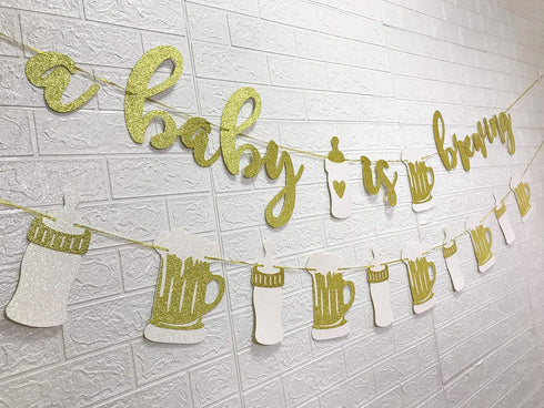 A Baby is Brewing Baby Shower Banner - Diaper Party Decor, Gender Reveal Party, Pregnancy Celebration - Pre-Strung...