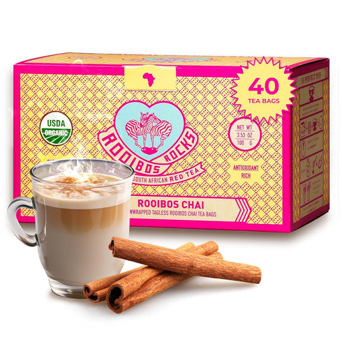 Caffeine Free Chai Rooibos 40 Tea Bags – Ethically Farmed, USDA Organic Chai Tea Bags - South African Red Bush Caffeine Free Chai Tea in Tagless T...