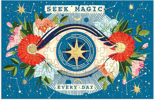 Galison Seek Magic Every Day 128 Piece Matchbox Puzzle - 128 Piece Jigsaw Puzzle Highlighting The Cosmic Art of EurekartStudio, Giftable Foil Stam...