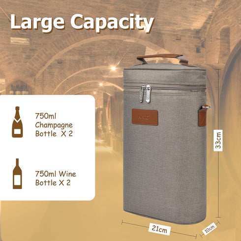 Tirrinia 2 Bottle Wine Gift Tote Carrier - Leakproof & Insulated Padded Versatile Wine Cooler Bag for Travel, BYOB Restaurant, Wine Tasting, Party...