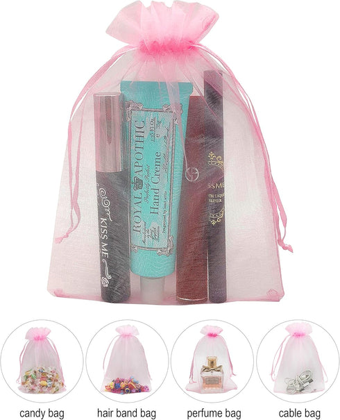 100PCS Pink Organza Bags 5X7 Inch Mesh Bag Drawstring for Wedding Party Baby Shower Favor Pouches Bags (Pink 5X7)...