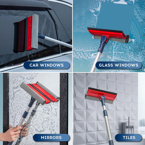 DSV Standard Professional Window Squeegee | 2-in-1 Window Cleaner Sponge and Soft Rubber Strip With Telescopic Extension Pole 20" - 30"(50cm-76cm)...