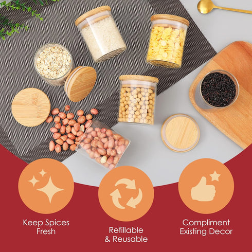 Houseables Glass Spice Jars, Storage Containers, Airtight Bamboo Lid, 12 Pack, 6 oz, Food Canister Sets For Kitchen Counter, Jar, Lids, Flour, Bro...