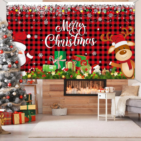 Irenare Christmas Banner Backdrop Santa Claus Reindeer Merry Christmas Banner Indoor for Xmas Holiday Party Photo Booth Photography Wall Hanging D...