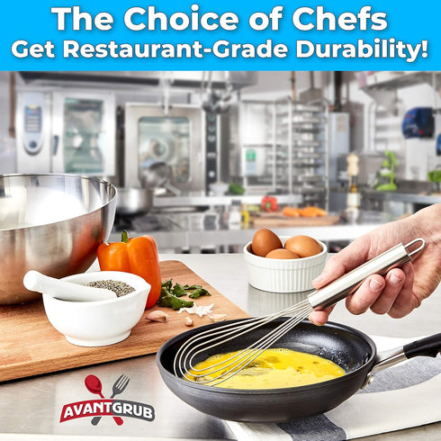 Chef Grade, Non Scratch 10" Flat Bottom Whisk. Best Stainless Steel Roux Whisks for Deglazing Pans. Perfect Metal Hand Whip for Cooking Soup. Whis...