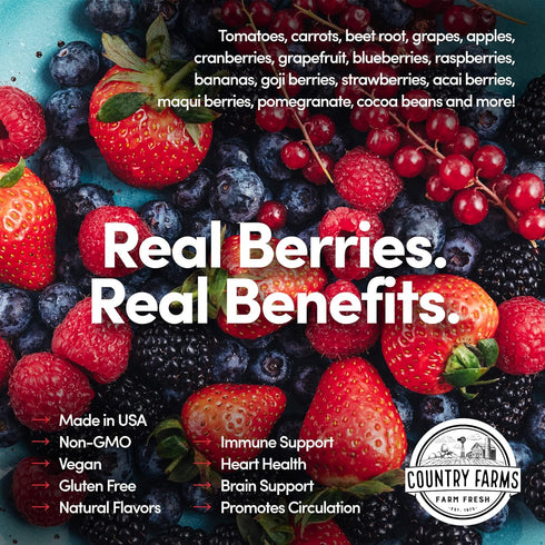 COUNTRY FARMS Super Reds, Energizing Polyphenol Superfood, 48 Super Fruits and Berries, Powerful Antioxidants and Polyphenols, Supports Energy, 20...
