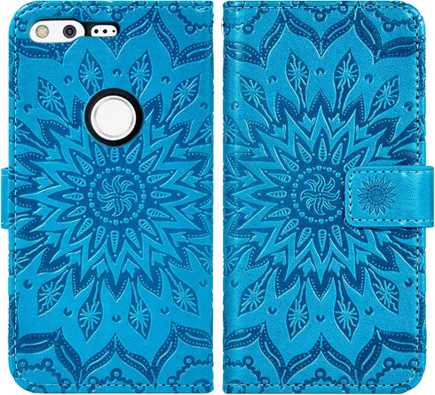 Phone Case for Google Pixel XL Wallet Cases with Tempered Glass Screen Protector and Leather Magnetic Slim Flip Cover Card Holder Stand Cell Acces...