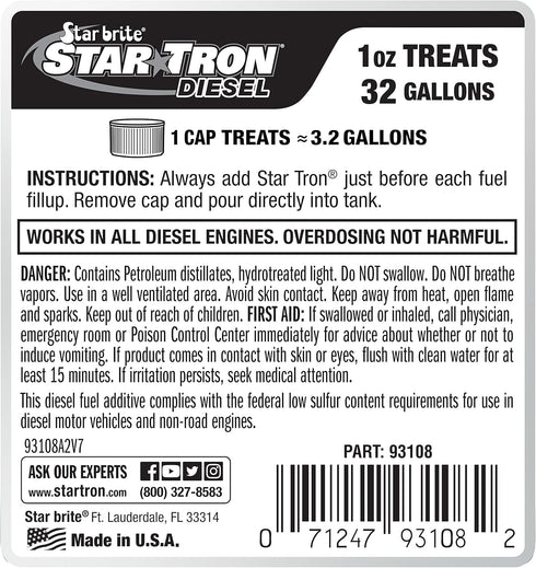 Star Tron Super Concentrated Diesel Formula - Stabilize & Rejuvenate Diesel, Biodiesel & All Regular Gasoline - 1 Oz Treats 32 Gallons...