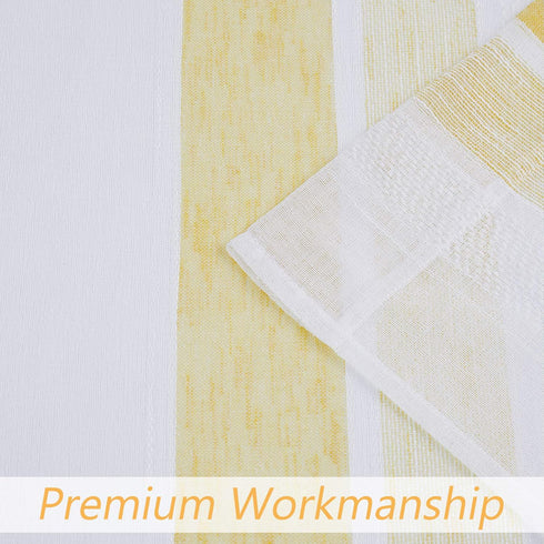 Central Park Yellow and White Kitchen Window Curtain Valance Stripe Sheer Boucle Linen Window Curtain, Living Room Decorative Rod Pocket (54" W x ...
