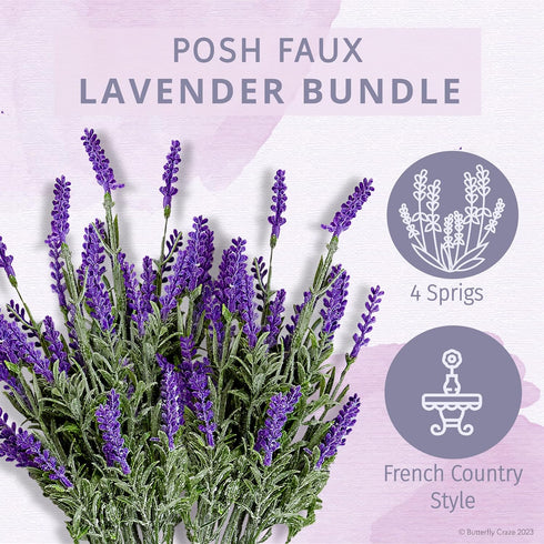 Butterfly Craze Lifelike Artificial Lavender Plants - Perfect for Crafting, Home Decor, and Weddings, Pair with Fake/Dried Flowers Like Purple Ros...