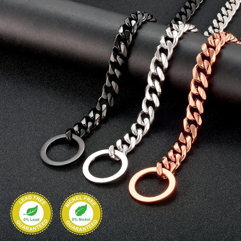 Dog Chain Collar High Rose Gold Polished 12MM Stainless Steel Cuban Link Strong Heavy Duty Chew Proof Walking Chain Leash Collar for Small Medium ...
