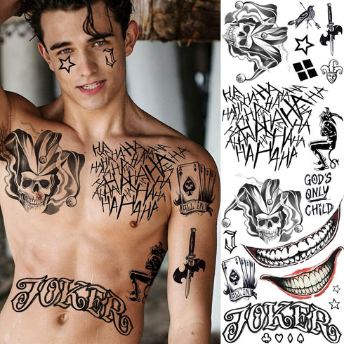 5 Sheets 3D Joker Tattoos Hand Face Halloween Makeup Kit, Smile Face Ghost Clown Damaged Joker Temporary Tattoo For Men Women Adults, Scary Prison...