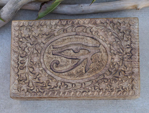 Egyptian Eye of Horus Hand Carved Jewelry Trinket Keepsake Wooden Storage Box (Large)...