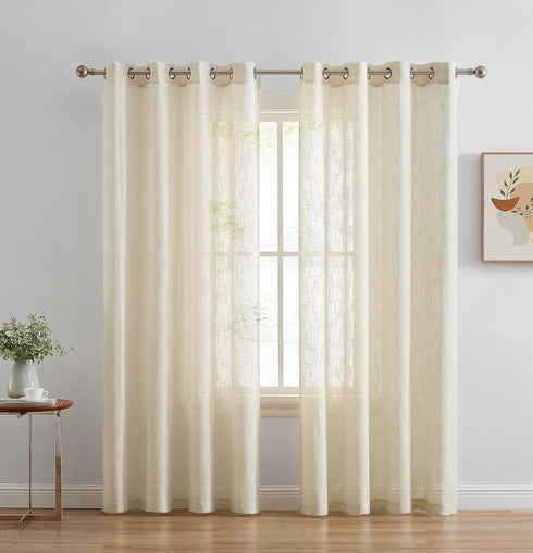 HLC.ME Abbey Faux Linen Textured Semi Sheer Privacy Light Filtering Transparent Window Grommet Floor Length Thick Curtains Drapery Panels for Offi...