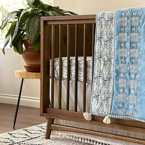Crane Baby Soft Cotton Crib Mattress Sheet, Fitted Sheet for Cribs and Toddler Beds, Indigo Blue, 28”w x 52”h x 9”d...