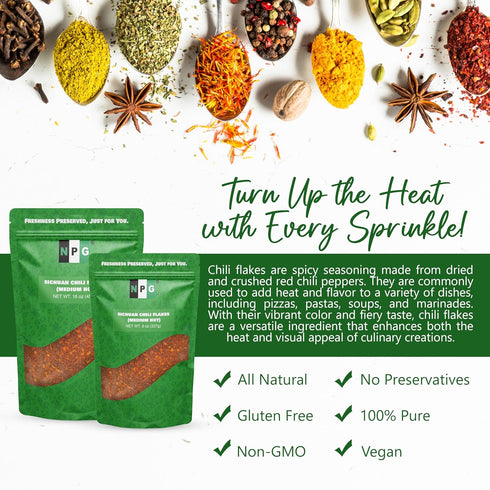 NPG Authentic Sichuan Chili Flakes 8 Ounces, Medium Hot, Szechuan Crushed Red Pepper Flakes Bulk, Essential Spice Seasoning for Making Kimchi, Chi...