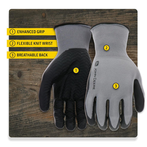 John Deere JD37215-L Men's Nitrile Textured Grip, Abrasion Resistant, Slip Resistant, Gray, Black, Large...