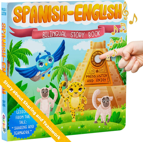 Bilingual Books for Toddlers 1-3, Interactive Sound Books for Toddlers 1-3, Electronic Toddler & Baby Books in English & Spanish by Gufino...