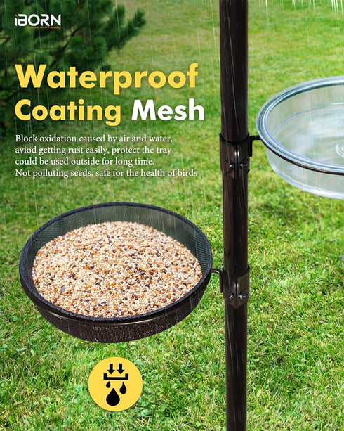 iBorn Bird Feeders Station Mesh Tray and Ring for 1” Pole Stand Station Outdoor Accessory for Humming Bird Feeders for Outside,5SECOND to Install,...