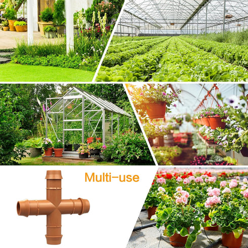 Drip Irrigation Fittings Barbed Cross Tee for 1/2" Irrigation Tubing(0.600" ID), 14 Pieces Barbed 4 Way Connectors, Drip Line 4 Way Couplings for ...