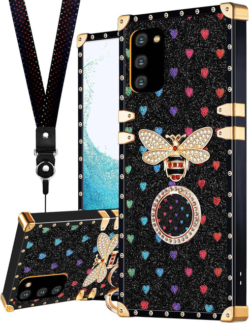 Loheckle for Samsung Galaxy A02s Phone Case for Women, Designer Square Cases for Galaxy A02s Phone Case with Ring Stand Holder and Lanyard, Stylis...