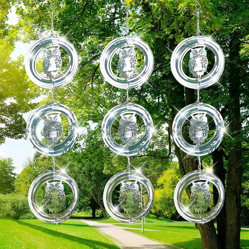 Bird Scare Discs Set, Highly Reflective Bird Reflectors Wind Spinner, Extra Sparkly Owl Wind Spinner Bird Devices to Scare Birds Away from Yards O...
