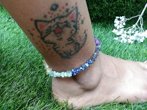 Natural Agate Stone With Seven Chakra Anklet For Chakra Baancing For Women's Accessories Healing Adjustable,multicolor...