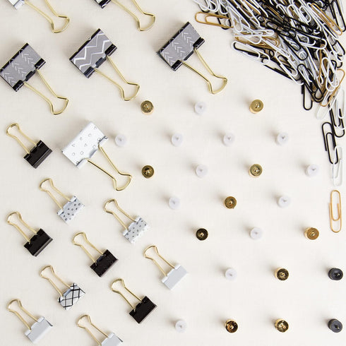 U Brands Office Accessory Kit, Office Supplies, Black and White with Gold, Push Pins, Paper and Binder Clips, 173 Count...
