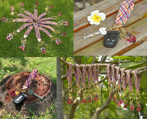 Wristlet Keychain with Initial Letter Colourful Braided Cute Wrist Lanyards Strap for Keys Wallet Handbag Phone...
