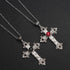 Gothic Cross Necklace Silver-Tone Pendant with Black or Red Glass Stone, on 25” Steel Chain, Cross Necklace for Women, Large Goth Silver Cross Nec...