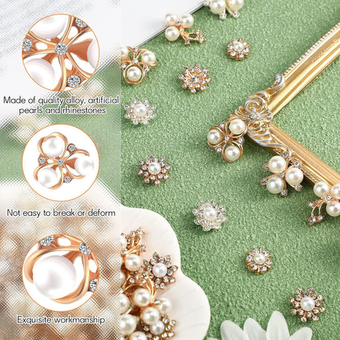 160 Pieces Pearl Rhinestone Buttons Faux Pearl Embellishments Flat Back Rhinestone Buttons for DIY Jewelry Making Wedding Decor Clothes Bag Shoes ...