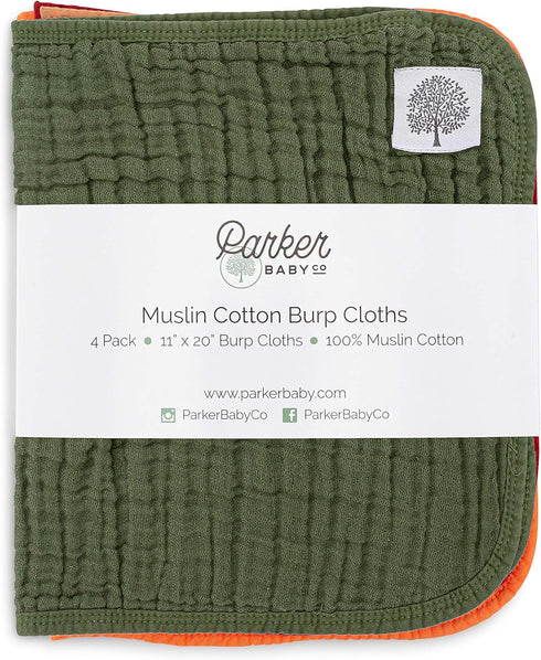 Parker Baby Co. Muslin Burp Cloths, 100% Cotton Burping Clothes, Newborn Essential, Must-Have Baby Registry, Modern and Trendy Colors, 20x11 Unise...