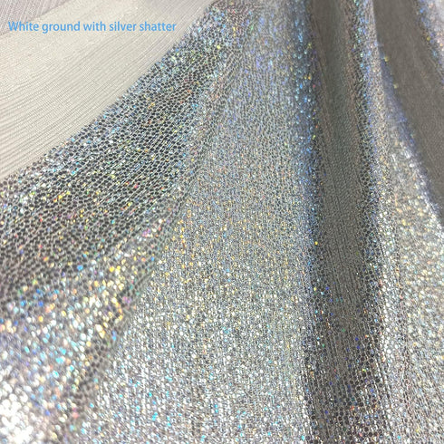 Shattered Glass Hologram Fabric by The Yard Width 58Inches Entelare (White/Silver 2yards)...