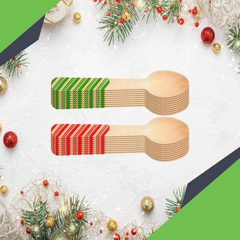 Red And Green Striped Candy Cane Christmas Wooden Spoons. Pack of 100 Count. 6.25 Inches Wooden Eco-Friendly Spoons....