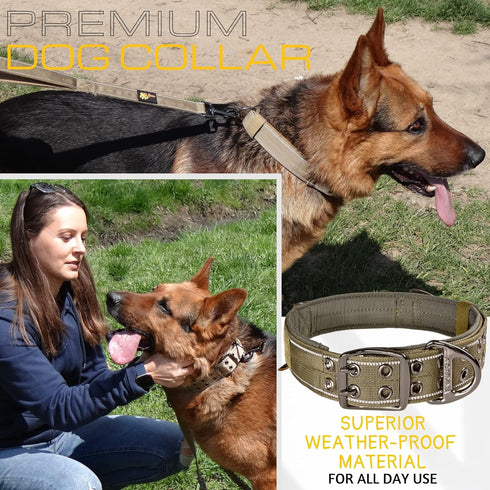 ADITYNA Heavy Duty Dog Collar with Handle - Reflective Green Dog Collar for Large Dogs - Wide, Thick, Tactical, Soft Padded - Perfect Dog Collar f...