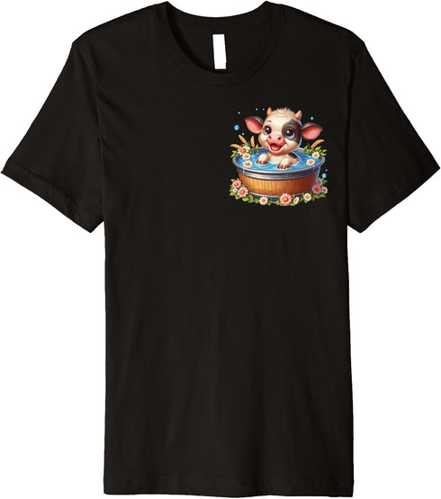 Cute Cow in Bathtub Funny Animal Minimalist Premium T-Shirt...