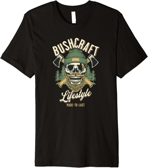 Bushcraft Outdoor Survival, Bearded Skull, Woodsman Gear Premium T-Shirt...