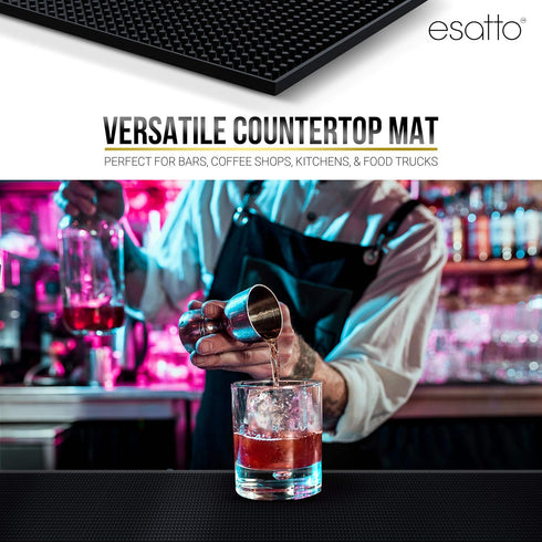 Esatto 12" x 6" Professional Service Mat, Black – Sturdy Thick Durable and Stylish Service Bar Mat for Spills, Coffee, Bars, Restaurants, Counter ...