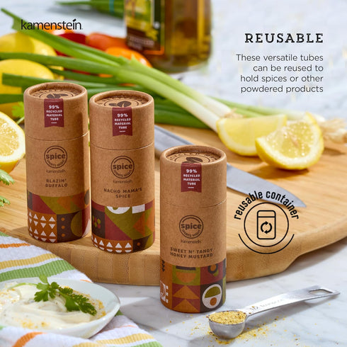 Kamenstein Kraft Paper Spice Tube Set, Packaging made of 99 percent recycled material, with Spices Included, Tasty Tailgates...