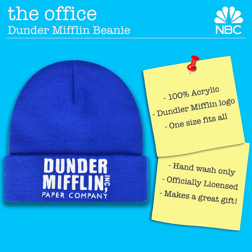 The Office Dunder Mifflin Paper Company Cuffed Knit Acrylic Beanie Hat, Blue, One Size...