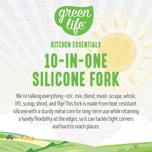 GreenLife Cooking Tools and Utensils, 10-in-1 Silicone Fork to Stir Mix Mash and Scrape, Heat and Stain Resistant, Dishwasher Safe, Soft Pink...