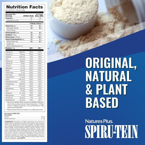 NaturesPlus SPIRU-TEIN Shake - Chocolate - 8 Packets, Spirulina Protein Powder - Plant Based Meal Replacement, Vitamins & Minerals For Energy - Ve...
