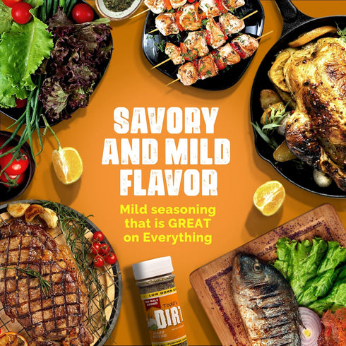 Todd’s DIRT - Low Down DIRT Small Bottle 1.7 oz, NO SALT Gourmet All Purpose Seasoning, Mild Savory Seasoning that’s GREAT ON EVERYTHING,100% All ...