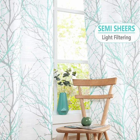 FMFUNCTEX Tree Print Semi Sheer Valance Curtain for Windows 15 Inch Length Branch Patterned Kitchen Valance for Bathroom Rod Pocket Window Treatme...