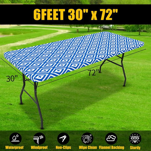 smiry Rectangle Picnic Table Cloth, Waterproof Elastic Fitted Outdoor Tablecloths for 6 Foot Tables, Wipeable Flannel Backed Vinyl Table Cover for...