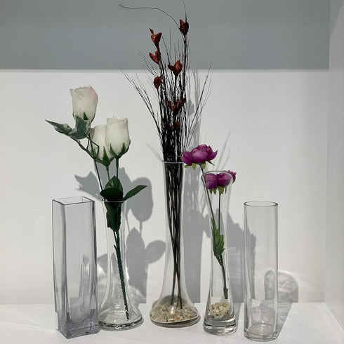 WGV Maria Bud Vase, Width 2", Height 10", Clear Slant Cut Opening Gathering Concaved Glass Floral Container Centerpiece for Wedding Party Event Ho...