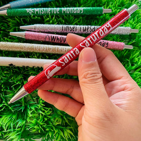 Jxueych 7Pcs Christmas Weekday Pens Glitter Pen with Funny Sayings Vibrant Fancy Ballpoint Pens Cute Gifts for Colleagues Office Supplies (Christm...